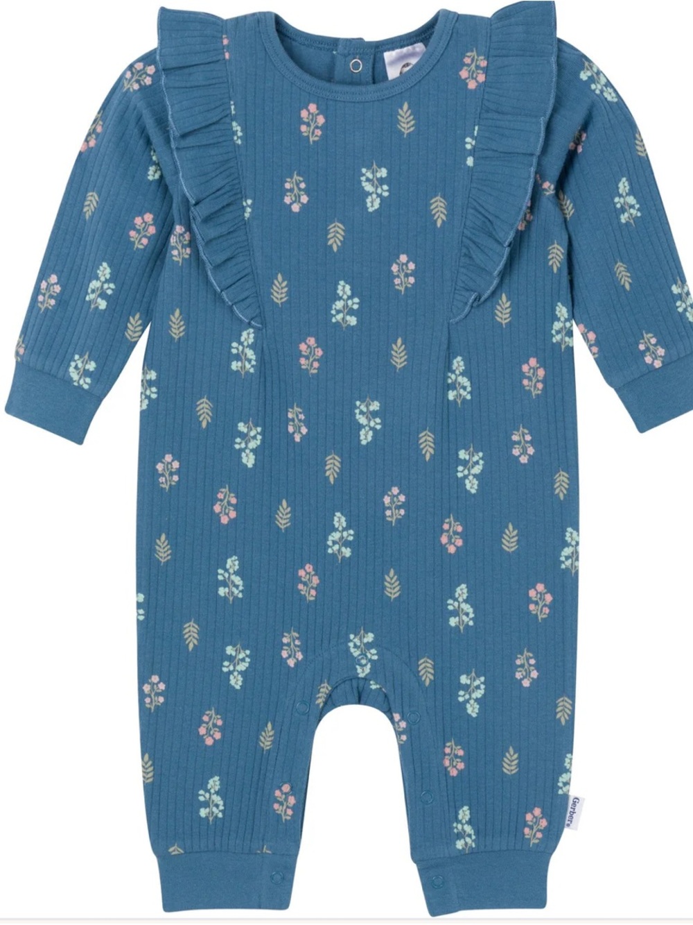 Gerber Blue Floral Ruffle Footed One-Piece